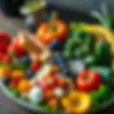 Essential Nutrients on a Plate A vibrant plate showcasing a variety of colorful fruits and vegetables representing essential nutrients