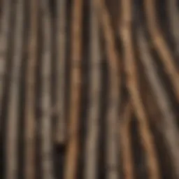 A close-up view of various deer fence staples arranged on a wooden surface
