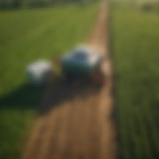 An aerial view of a sustainable farm utilizing green fertilizers