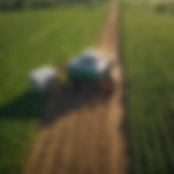 An aerial view of a sustainable farm utilizing green fertilizers