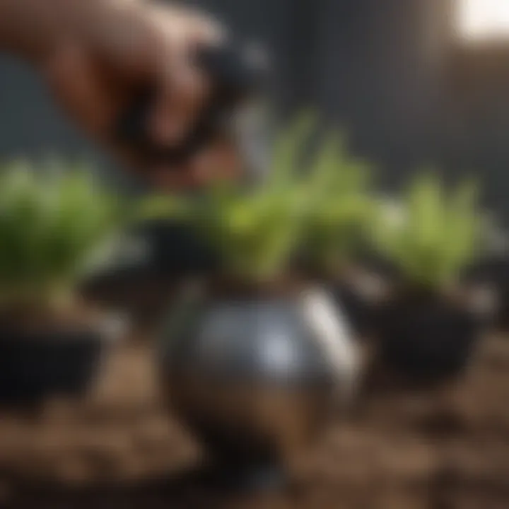 Close-up of a durable bulb planter showcasing its sharp edges and ergonomic handle