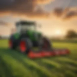 High-capacity hay rake working in a lush green field