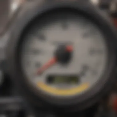 Close-up of hydraulic oil pressure gauge in use