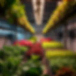 An intricate setup of a hydroponic system showcasing various plant species.