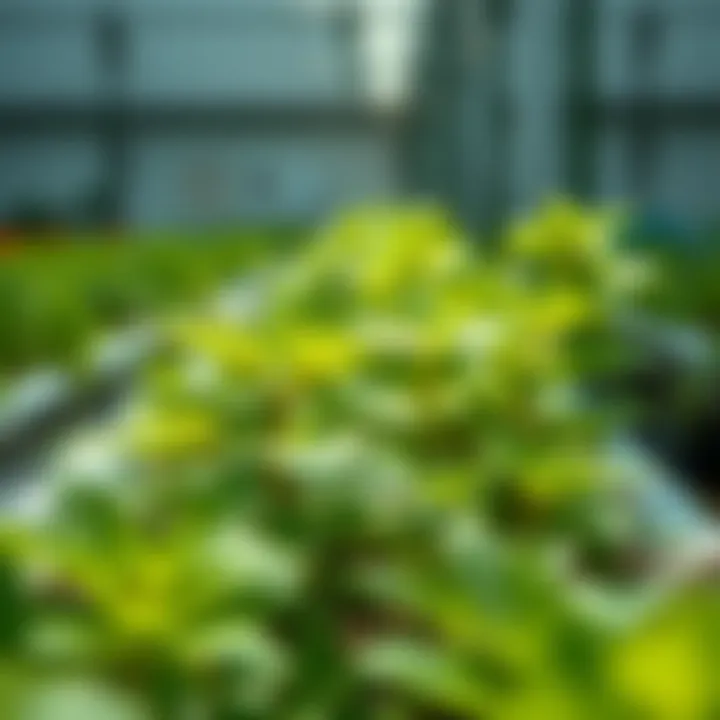 Nutrient-Rich Plants in Hydroponics Close-up of vibrant plants thriving in a nutrient-rich hydroponic solution.