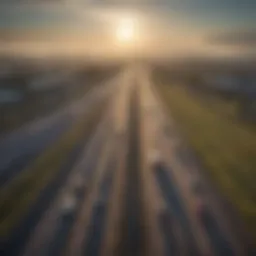 Aerial view of a busy highway illustrating transportation emissions.