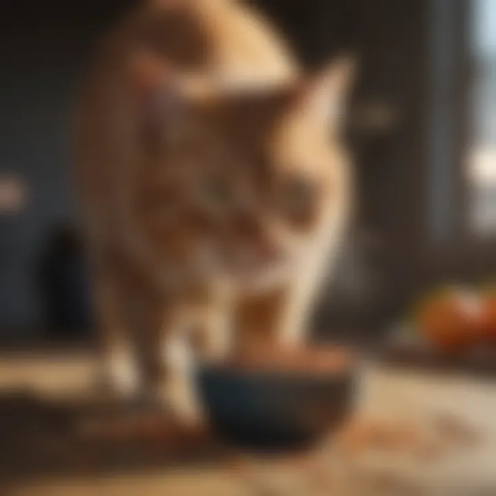 A cat enjoying a bowl of NF kidney cat food