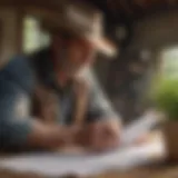 A farmer reviewing financial documents for pandemic relief