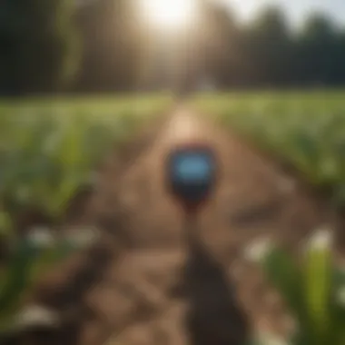 Illustration of pH measurement in an agricultural field with crops