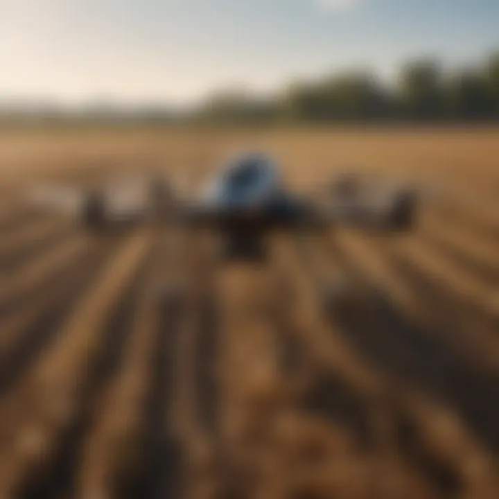 High-tech agricultural drone surveying a field