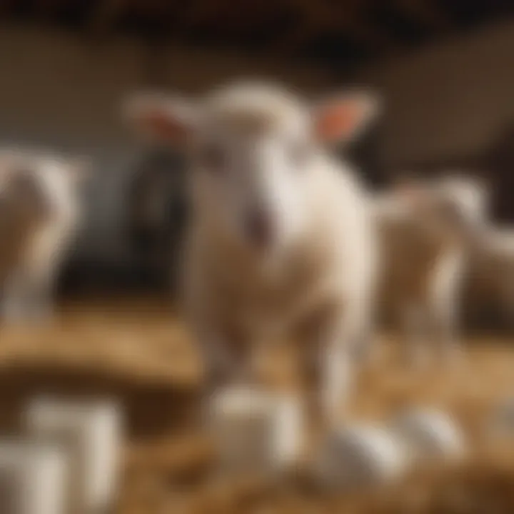 Farm setting with lambs receiving milk replacer