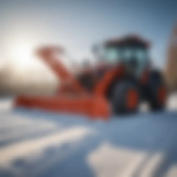 Various types of snow thrower tractors displayed in a field