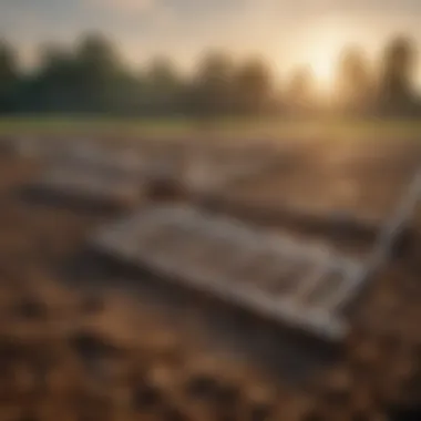 Comparing Different Types of Ballfield Rakes Diverse types of ballfield rakes lined up for comparison in an agricultural setting