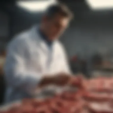 Meat Quality Inspection Inspector evaluating meat quality in a regulated environment
