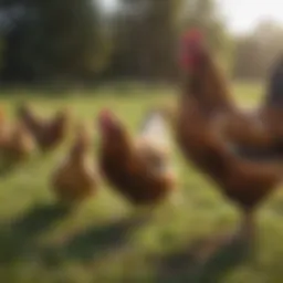 Free-range hens in a natural pasture setting