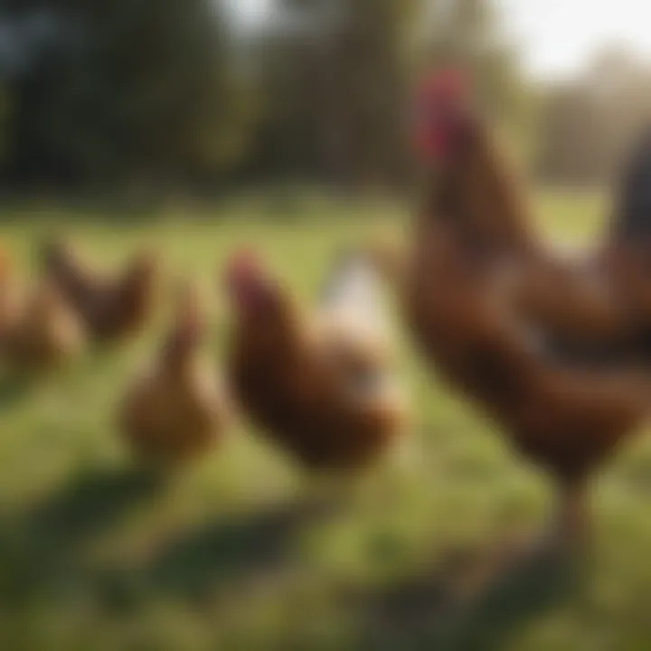 Free-range hens in a natural pasture setting