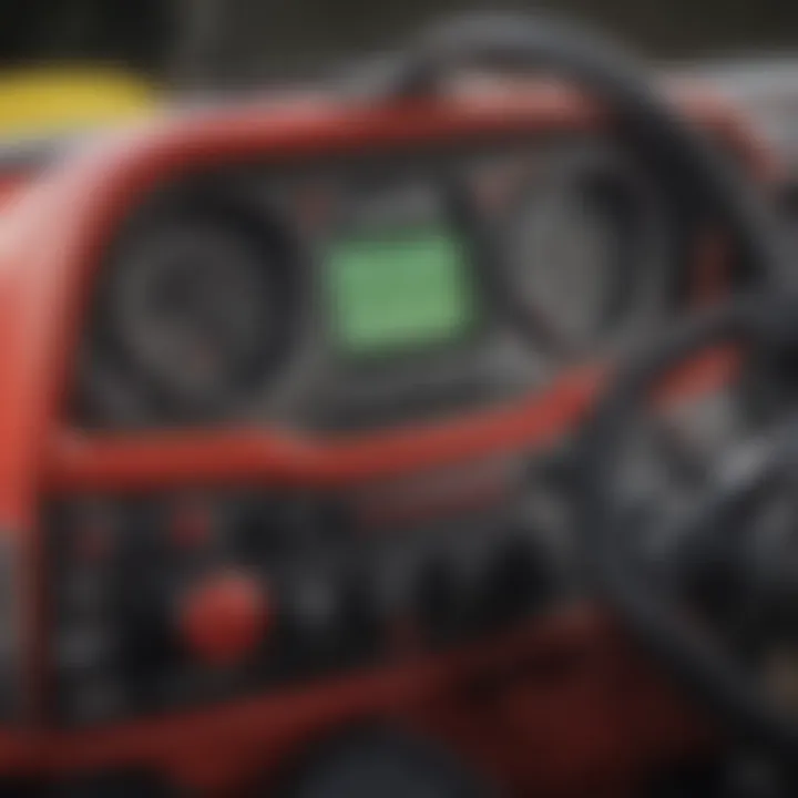 A detailed view of the Gravely mower's dashboard and controls