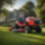 A Gravely riding lawn mower in action on a lush green lawn