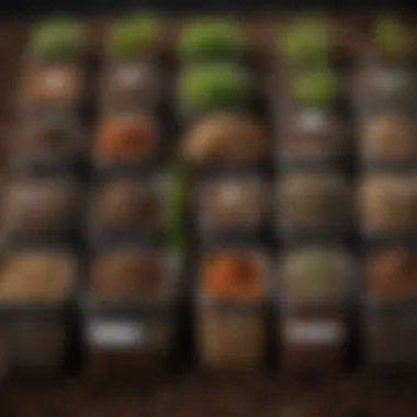 Different types of soil displayed in separate containers