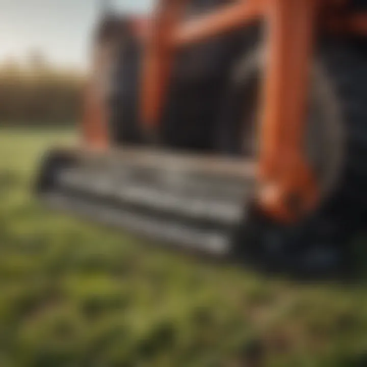 Close-up of rotary blades on a mulcher showcasing design and durability