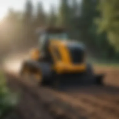 Robust rotary mulcher attached to a skid steer in action