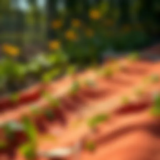 A close-up view of a weed killer blanket in a garden setting