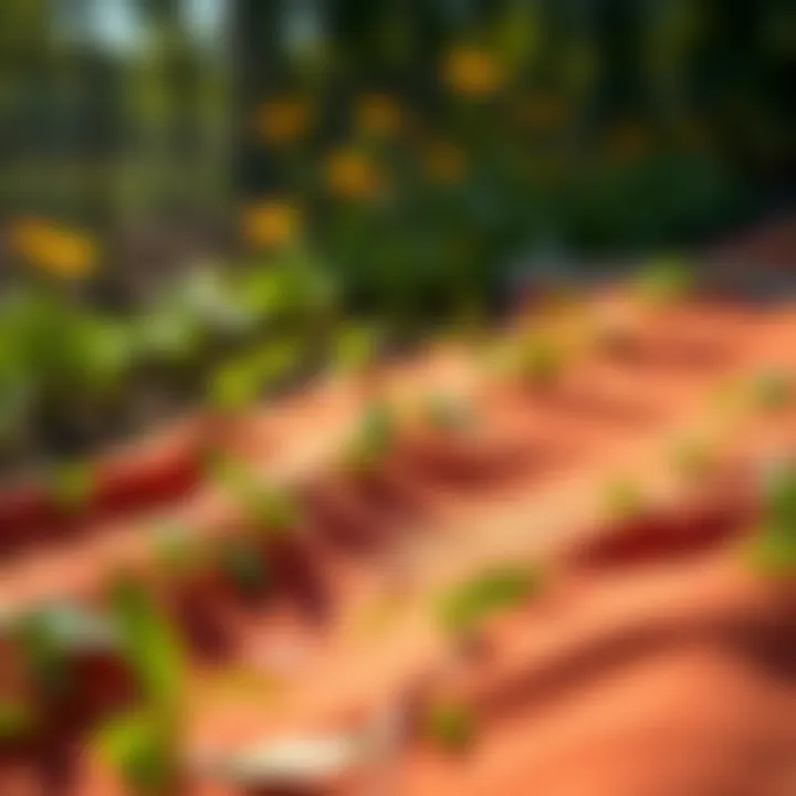 A close-up view of a weed killer blanket in a garden setting