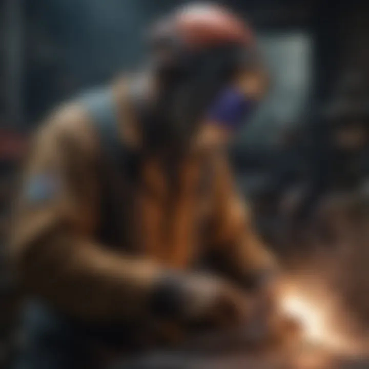 Welder showcasing skills with advanced equipment