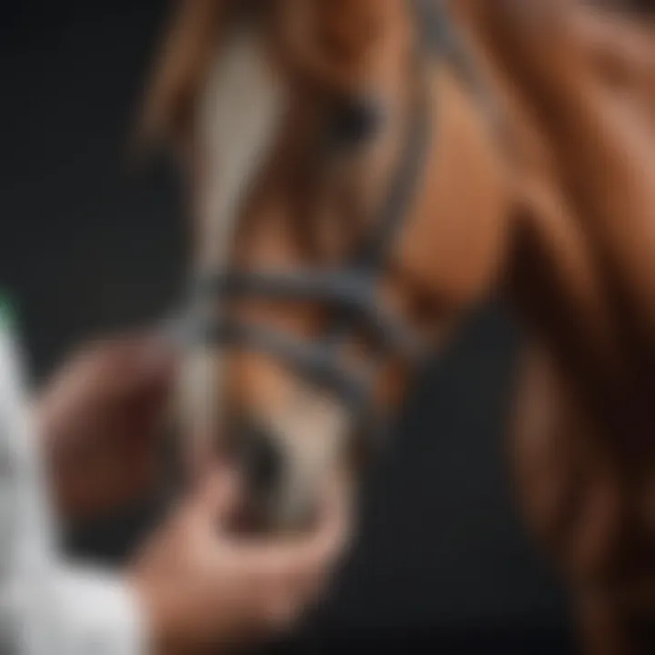 A veterinarian demonstrating the application of an injectable wormer on a horse