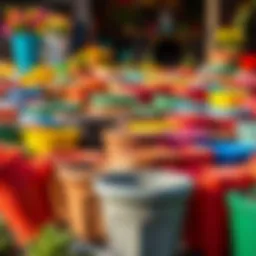 Colorful assortment of plastic flower pots