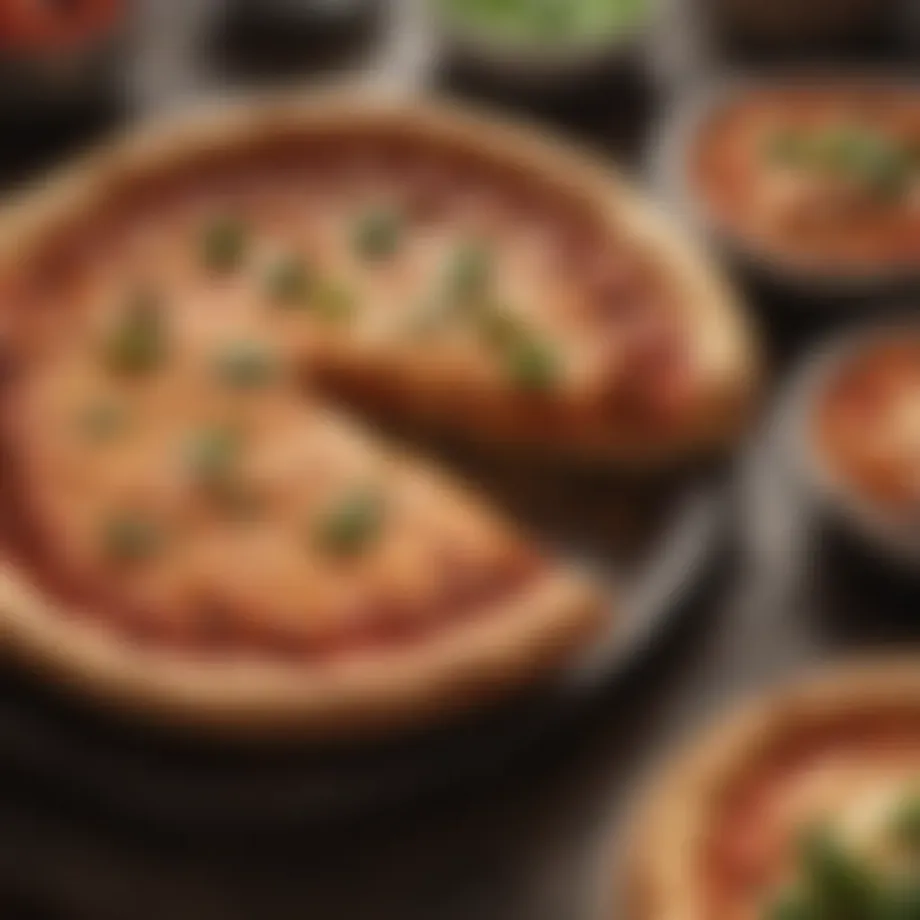 A colorful spread of deep-dish pizza topped with fresh ingredients