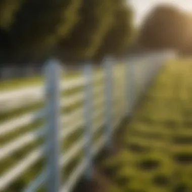 Wide view of a white roll fence defining agricultural boundaries