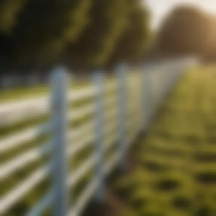 Wide view of a white roll fence defining agricultural boundaries