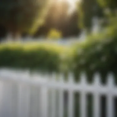 Aesthetic Appeal of White Roll Fencing Close-up of a white roll fence in a lush garden