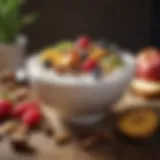 A bowl of yogurt topped with fresh fruits and nuts, showcasing its nutritional value.